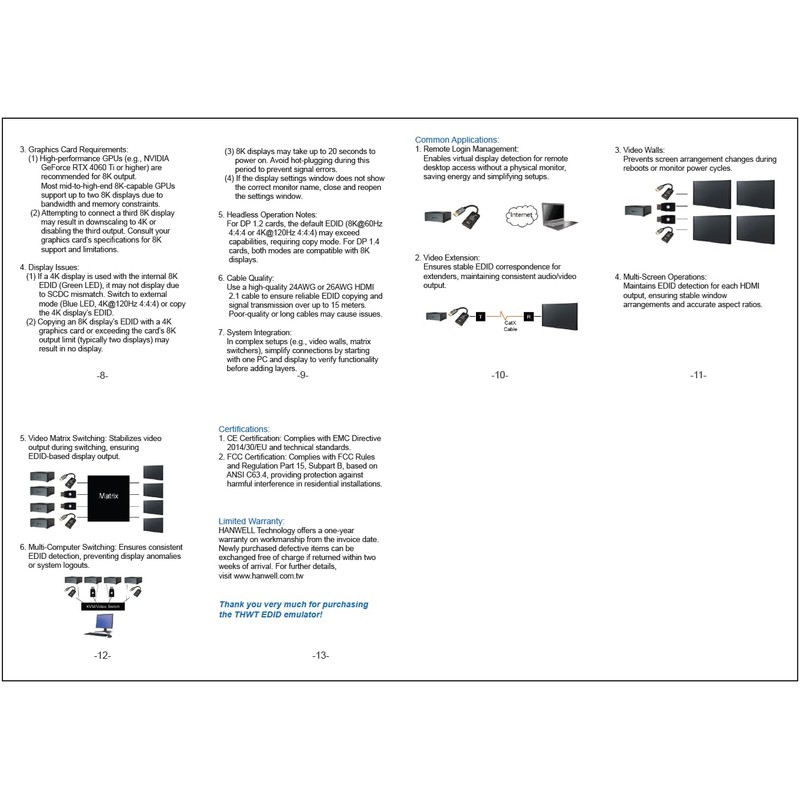 THWT 8K DP to HDMI EDID Emulator (Model: DPH8K-EWB), Supports
