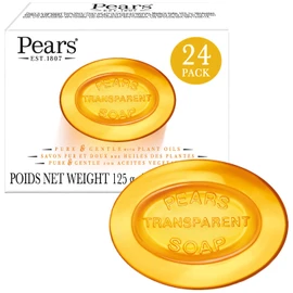 Pears Glycerin Soap, Transparent Amber with Natural Oils, 24-Pack – Pure & Gentle Cleanser for Soft, Glowing Skin, 4.4 Oz Ea