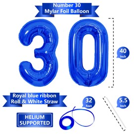 40 Inch Navy Blue 30 Number Balloons, Giant Jumbo Helium Mylar Foil Navy Blue Number Balloons for Birthday, Navy Blue Mylar Digital Balloons for 30th Birthday, Anniversary Party Decorations Supplies