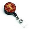 Caroline's Treasures Letter T Chevron Garnet and Gold Retractable Badge