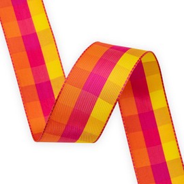 XMLMSH Wired Plaid Ribbon Orange Pink Yellow Checks,1-1/2 Inch,10 Meters Spool,Craft Ribbon for Hair Bows,Gift Wrapping,All Crafting and Sewing
