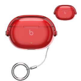 for Beats Studio Buds/Buds + Case Cover,Wireless Earphone TPU Protective Cover Drop-Proof, Scratch-Proof, Shock-Proof,Reserved Charging Port,Case for Studio Buds +(Clear-Red)