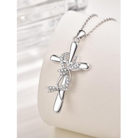 PRAYMOS Kreuz Kette Silber 925 Halskette Sterling Silber Halskette Ketten Kommunion Konfirmation Taufe Anhänger für Frauen Mädchen Damen (D-Libelle Kreuz Halskette)
