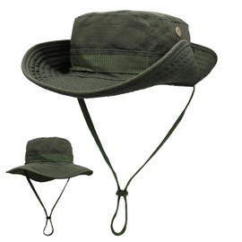 Huakunda Sun Hat for Men Boonie Hat Women UV Protection UPF 50+ Foldable Chin Strap Bush Bucket Hat for Fishing Camping Hiking (UK, Alpha, One Size, Army Green)