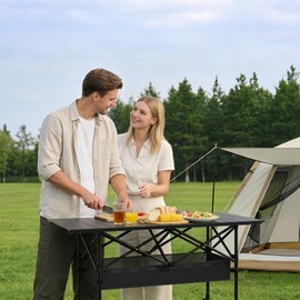 RootRise Camping Table Portable, Folding Roll-Up Picnic Table with Carry Bag & Detachable Storage Pockets, Lightweight Outdoor Table for Camping, Beach, Backyard, Party, BBQ, Patio