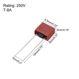 uxcell 25Pcs DIP Mounted Miniature Square Slow Blow Micro Fuse for Electronic Parts PCB LCD Repair, T8A 8A 250V, Red