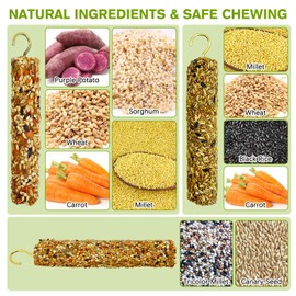 Fhiny Parakeet Treats, 6 PCS Natural Bird Crunch Sticks Grains & Vegetable Budgie Snacks Cockatiel Food Sticks Long-Lasting Chewing Toys for Parakeet Cockatiel Budgie Conure Parrot Lovebird Finch