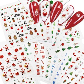 30 Sheets Christmas Nail Art Stickers Cute Self-Adhesive Nail Decals Winter Xmas Tree Snowflake Christmas Nail Design Stickers for Women Girls Children Kids Christmas Nail Decoration (Colorful)