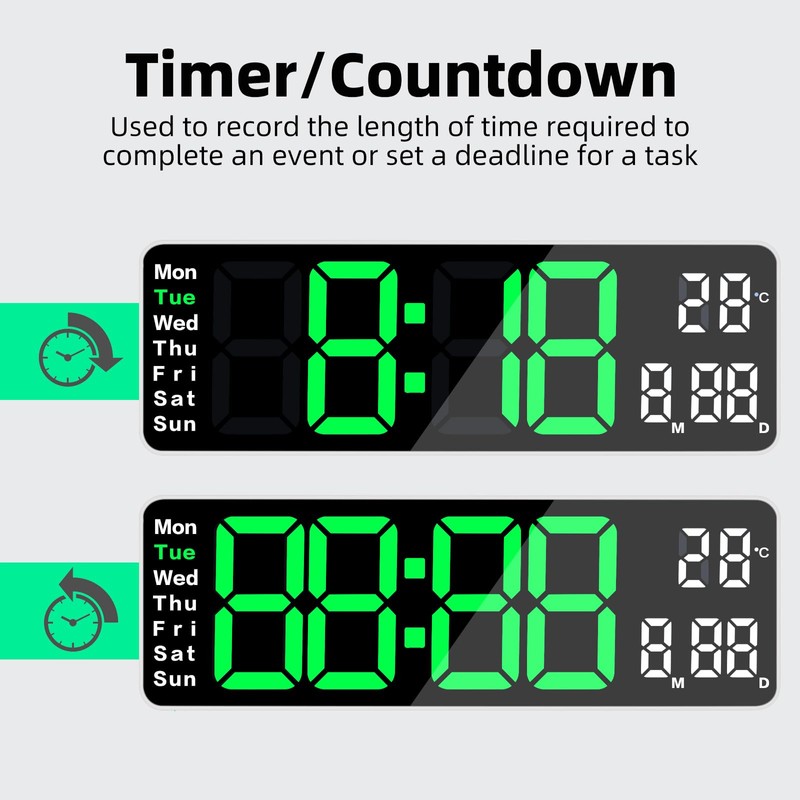 Fuloon 13 inch Large Digital Wall Clock, Digital Alarm Clock,