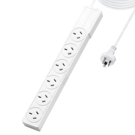 Power Board Overload Protection White 10A 240V 1M 6 Outlet SAA
