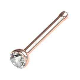 FIFTH CUE Cubic Zirconia Press Fit Nose Bone Stud Titanium IP 316L Surgical Steel (20G COMBO Pack *RoseGold & Steel*)