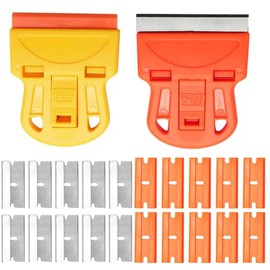 2 Sets Razor Blade Scrapers, Plastic Scraper Tool Extra 10 Plastic Razor Blades and 10 Metal Blades, Adhesive Remover Scraper for Glass Windows Sticker Removal