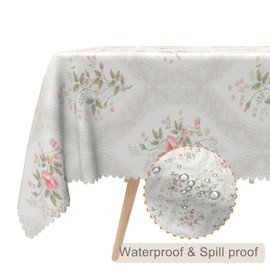TTQYFNM 70x108inches Floral Tablecloth Simple Pink Flowers Elegant Damask Print Pattern Table Cloth Washable and Wrinkle Resistant Fabric Table Cover for Kitchen Dining Room Living Room Home Decor