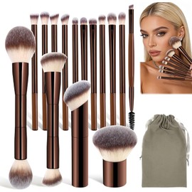KIROGILY Brochas para Maquillaje, 15 Set de Brochas para Maquillaje, Brochas Suaves, Profesional Brocha para Base de Maquillaje, Mango Resistente y duradero, Bolsa Viaje incluida