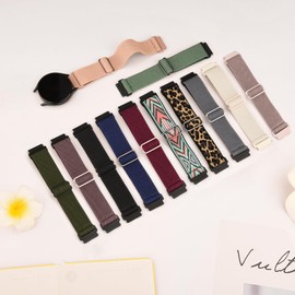 3 Pack 18mm Elastic Bands Compatible with Garmin Venu 3S / Venu 2S / Vivoactive 4S / Vivomove 3S, Soft Adjustable Stretchy Nylon Loop Strap Replacement Wristband for Garmin Forerunner 255S/265S (Starlight/Milk Tea/Smoke Purple)