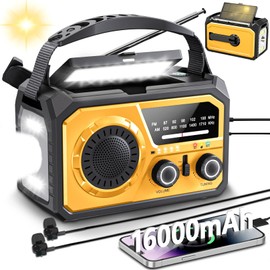 (16,000 mAh Large Capacity) Disaster Prevention Radio, Solar Radio, Hand Crank Radio, AM/FM Compatible, Type-C Charging, Smartphone Charging, Bluetooth 5.3 Speakers, LED Light, Compass, SOS Alert