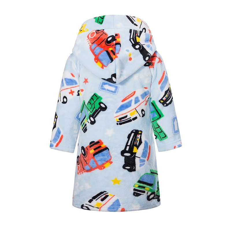 NautySaurs Boys Soft Warm Hooded Flannel Fleece Bathrobe for Kids,