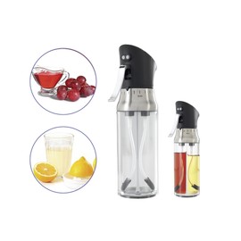 Maximex Zerstäuber mit Sprühfunktion - 2-in-1 Öl- und Essigflasche mit Sprühfunktion und Doppelkammer Fassungsvermögen: 0.2 l, Edelstahl rostfrei, 9 x 20.4 x 5.7 cm, Silber matt