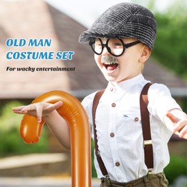Skylety 6 Pieces Old Man Kids Costume Kit Grandpa Accessories for 100 Days of School Party Cosplay Dress up Outfit(Plaid Beret)