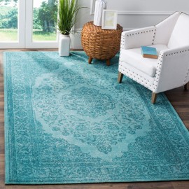 Safavieh Classic Vintage Collection CLV121E Oriental Medallion Cotton Area Rug, 4' x 6', Aqua