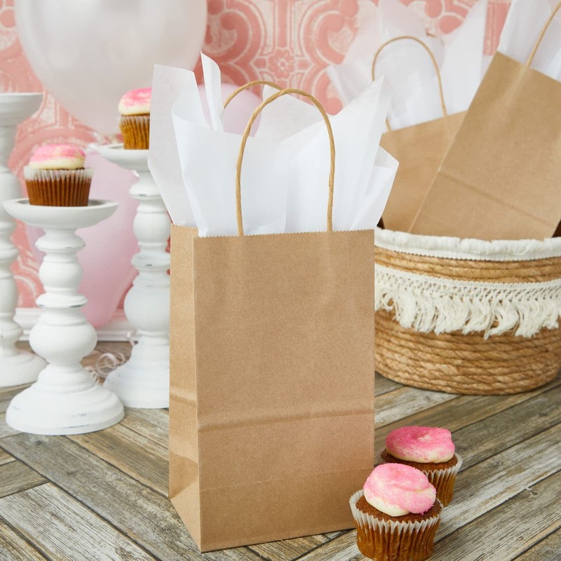 Juvale Mini Gift Bags with Handles - Brown Paper Party