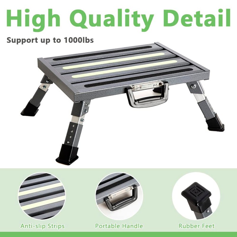 GarfatolRv Aluminum RV Steps, 4-Level Adjustable Folding Step Stool with