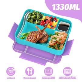 SWVIODMT Children's Lunch Box with Compartments, 1300 ml, Lunch Box for Children, Leak-proof Lunch Box with 5 Compartments, Snack Box for Girls and Boys, Perfect for School, Nursery (Macaron Purple)