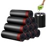 Drawstring Bin Liners, Black Trash Bags Five Rolls, 12 per
