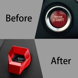 CGEAMDY Universal Engine Start Stop Button Cover, Car Power Control Zinc Alloy Trim, One Button Start Button Cover Interior Accessories, Car Engines Start Stop Accessories, for Most Cars (Red)