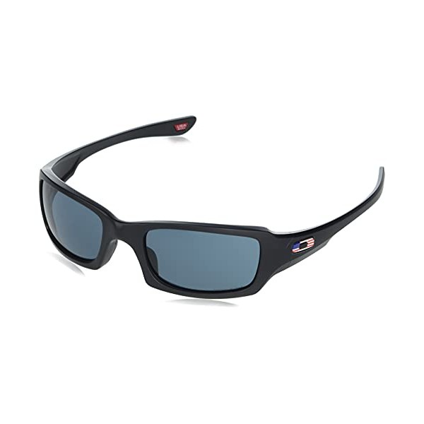 Oakley Men's OO9238 Fives Squared Rectangular Sunglasses, Matte Black USA Flag Logo/Prizm Grey, 54 mm