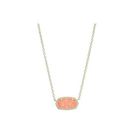 Kendra Scott Elisa Adjustable Length Pendant Necklace for Women, Fashion Jewelry, 14k Gold-Plated, Coral Drusy