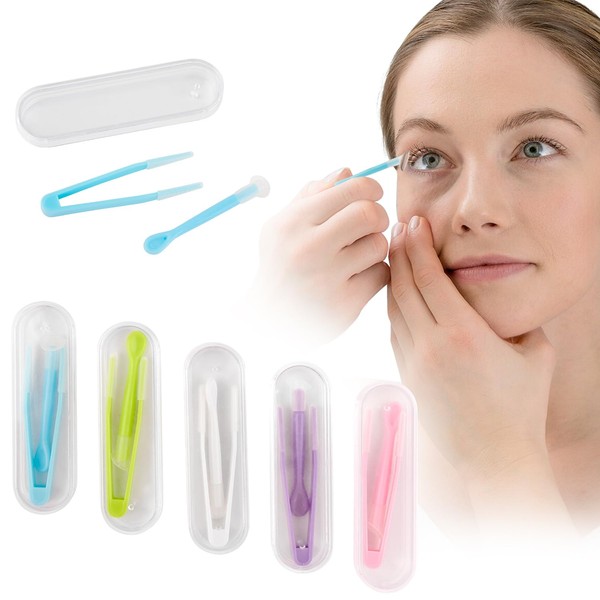 AUEAR, 5Pcs Portable Mini Travel Contact Lens Stick Tool Case Set with Plastic Clear Cases
