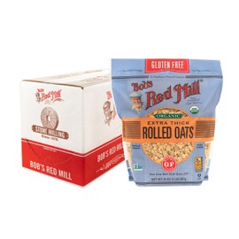 Bob's Red Mill Gluten Free Organic Extra Thick Rolled Oats, 32oz (Pack of 4) - Non GMO, Whole Grain, Vegan, Kosher