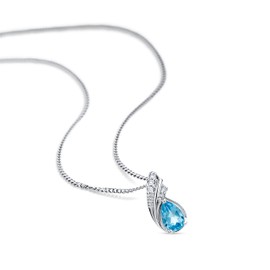 Orovi 14k 585 White Gold Pear Stud Swiss Blue Topaz December Birthstone Pendant Necklace - Oval Cut Gemstone Gift for Women of All Ages - Handcrafted Jewelry - Ready Wear 925 Sterling Silver Chain
