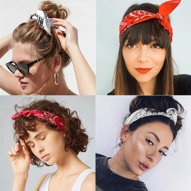 Boho Bandana Headbands for Girls Women Paisley Print Bowknot Headband Rabbit Ears Hair Hoops Head Band Hair Bow Accessories for Womens Elastic Head Bands Hair Accessories 2pcs