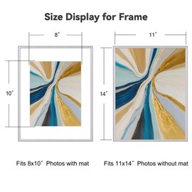 Fkvat 11x14 Silver Aluminum Picture Frame Fits 8x10 Mat HD Glass 1 Pack