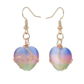 Hemasa Colorful Cat Eye Heart Wire Wrapped Dangle Earrings for Women
