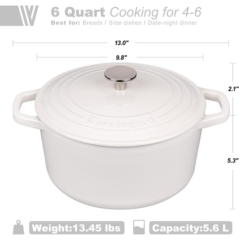 VORRINGARD Enameled Cast Iron Dutch Oven Pot with Lid, for
