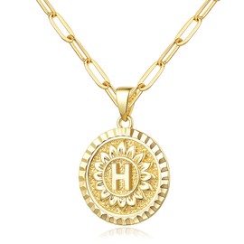Jewlpire 14K Gold Initial Necklace for Women Girls, Teen Girl Gifts Trendy Stuff, Fashion Jewelry Non Tarnish & Hypoallergenic Initial Sunflower Pendant, Birthday Gifts for Women Wife Mom - Initial H