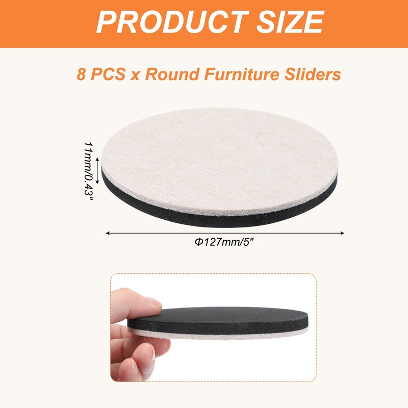 PATIKIL 5 Inch Felt Furniture Sliders, 8 Pcs Round Furniture
