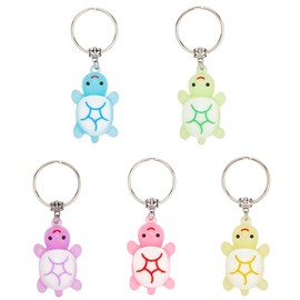 SOFPLATE 5Pcs 5 Colors Sea Turtle Key Chains Summer Beach Keychain Colorful Mini Luminous Tortoise PVC Plastic Ocean Animals Charms Iron Split Keyrings for Car Key Purses Bags Party Favors Decoration
