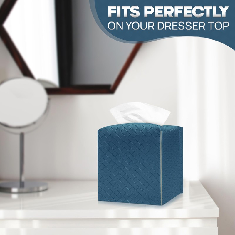 Azormi Tissue Box Cover, PU Leather Square Tissue Box Holder