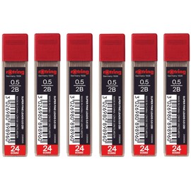 rOtring 0.5mm 2B Super Polymer Pencil Lead - Pack of 6 Tubes - 144 Leads in Total - Refills for Mechanical Pencils