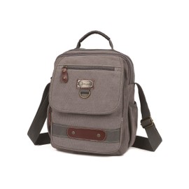 Sunsomen Small Canvas Messenger Bag Man Purse Shoulder Bag Crossbody Bag With Water Bottle Pocket 12 Inch (Gray)