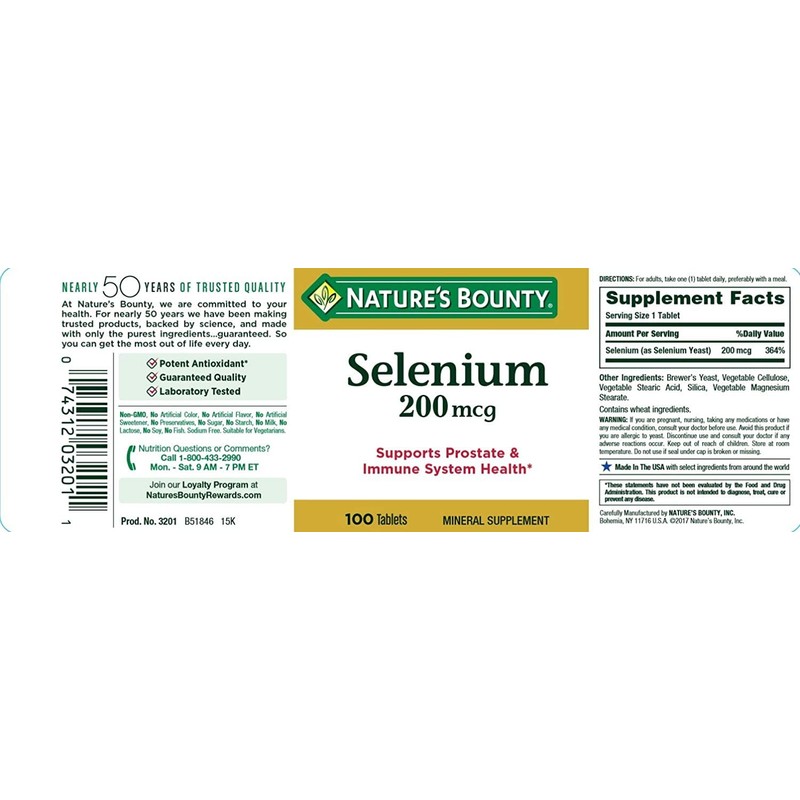 Nature's Bounty Selenium 200 mcg Natural High Selenium Yeast, 100