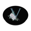 Letter V Teal Blue Floral Initial Monogram on Black