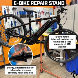Revere E-Bike Repair Stand with Telescoping Arm, Rotating Clamp, Magnetic Tool Tray, and Adjustable Handlebar Rod - Heavy Duty, Sturdy, Adjustable (Black)
