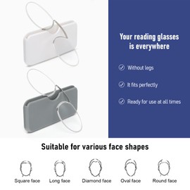 DXYXYO Mini Armless Reading Glasses for Women Men, 2 Pack Thin Legless Nose Clip Readers Compact with Small Portable Case, 3.5 Grey and Clear