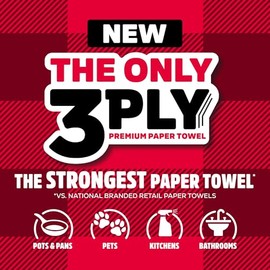 Brawny Tear-A-Square 3-Ply Paper Towels, 6 Double Rolls = 12 Regular Rolls, Strong, Absorbent, and Durable with 3 Sheet Sizes (Quarter, Half, Full)
