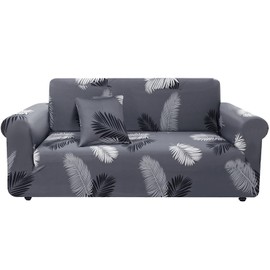 HEYOMART Sofa Cover High Stretch Elastic Fabric 1 2 3 4 Seater Sofa Slipcover Chair Loveseat Couch Cover Polyester Spandex Furniture Protector Cover with 1 Pillowcase (1 Seater, Black Feather)
